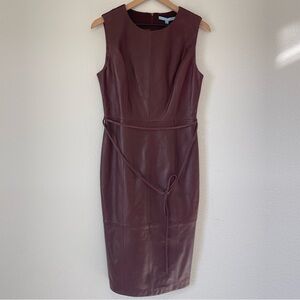 ANTONIO MELANI Leather Sleeveless Burgundy Midi Dress